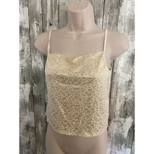 Eva Cervantes Y2k lace stretch cami square neck crop top cream L